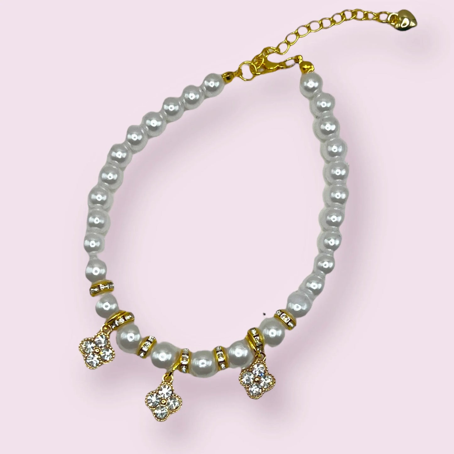 Pearl and Crystal Fleur Dog Necklace