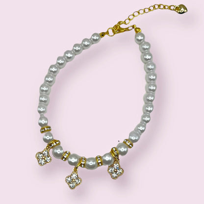 Pearl and Crystal Fleur Dog Necklace